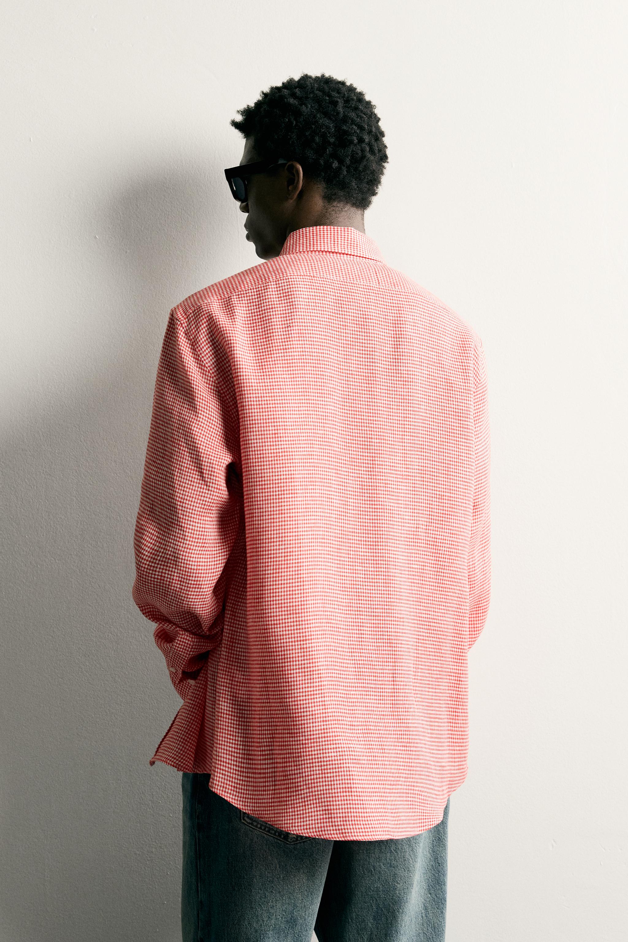 100% LINEN REGULAR FIT PLAID SHIRT